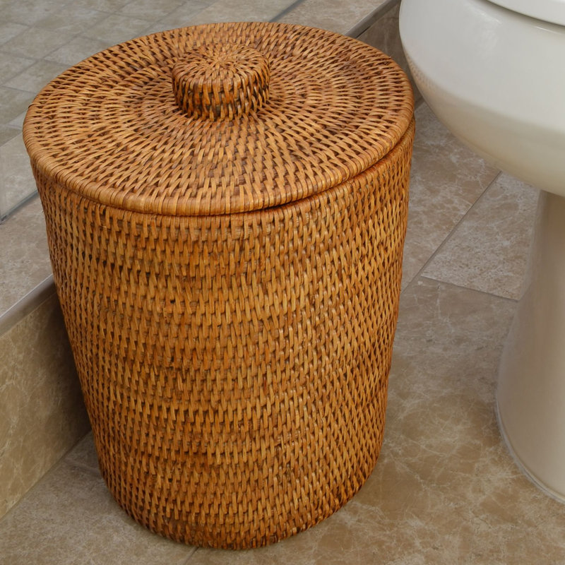 Mistana™ Telford Honey Brown Wicker/Rattan Manual Lift Trash Can
